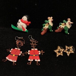 2/$15 Christmas Avon Brooch and Star Earrings.Santa ,Christmas Stocking Earrings